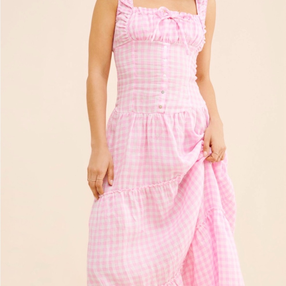 Frankie's Bikinis Pink Gingham Maxi Dress